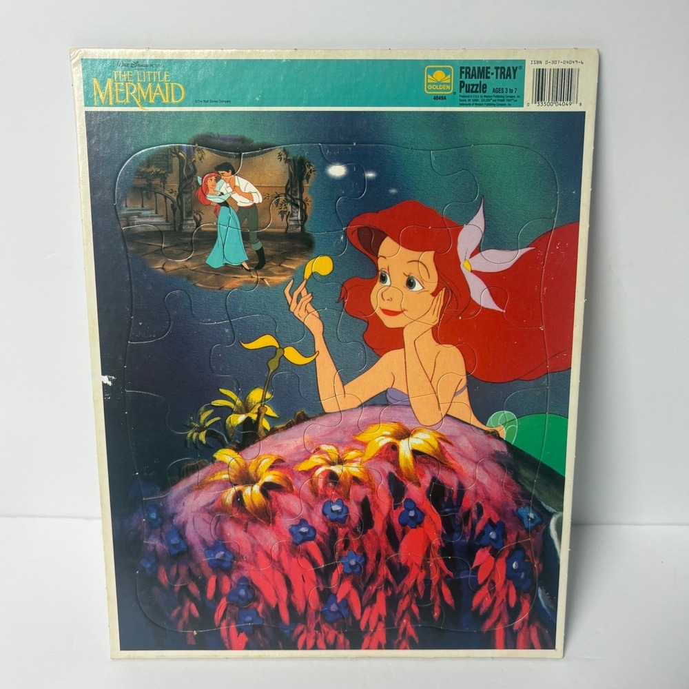 Vintage Disney The Little Mermaid Golden Frame-Tray Puzzle Ariel Prince Eric